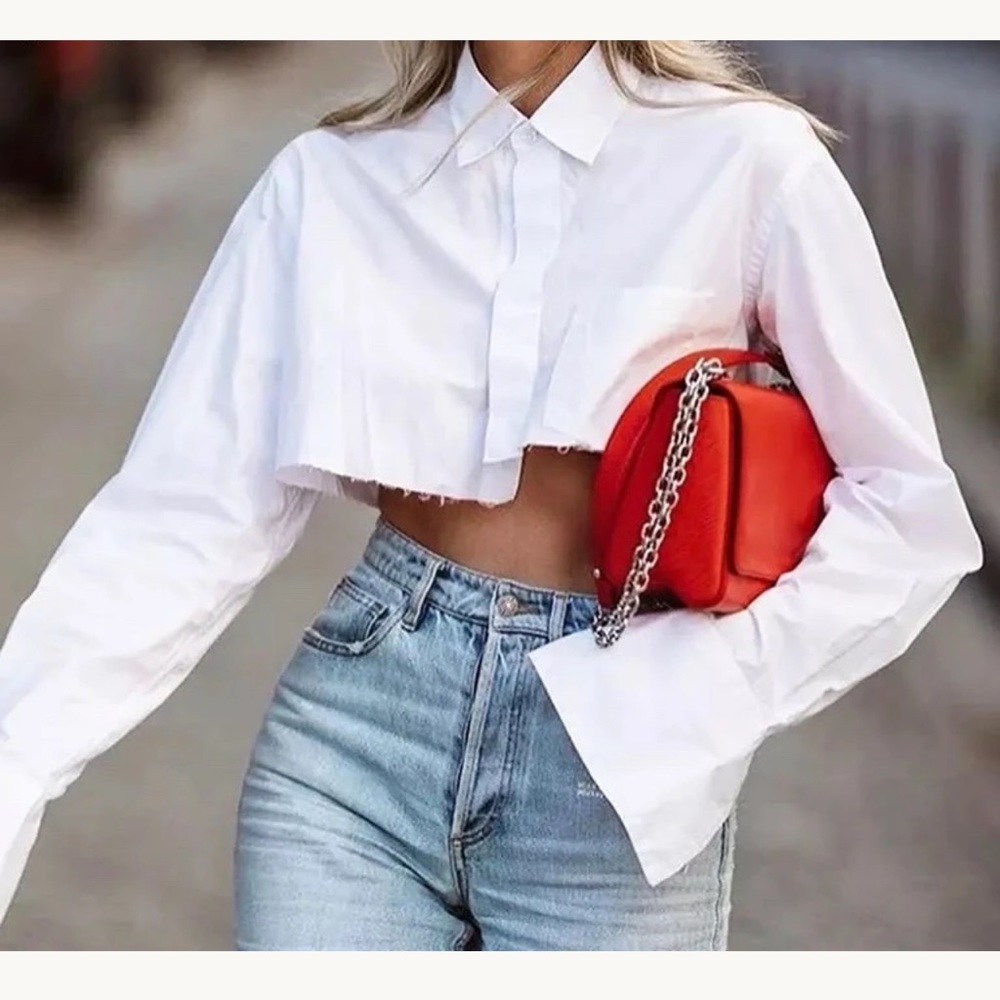 White collar crop top